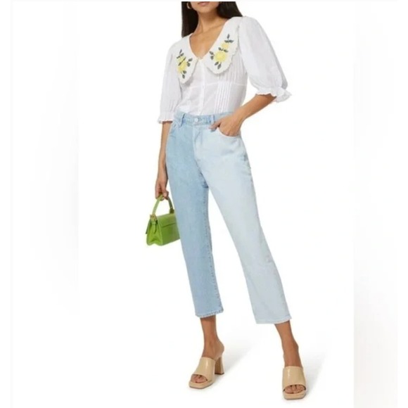 Frame Denim Denim - Frame Women Le Slouch Crop Jeans 33" Two Tone Light Wash‎ Button Fly Western